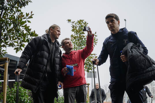 Goalkeeper Johan Dahlin of Malmö FF takes a selfie with a