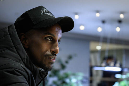 Taha Ali of Malmö FF is interviewed at the hotel