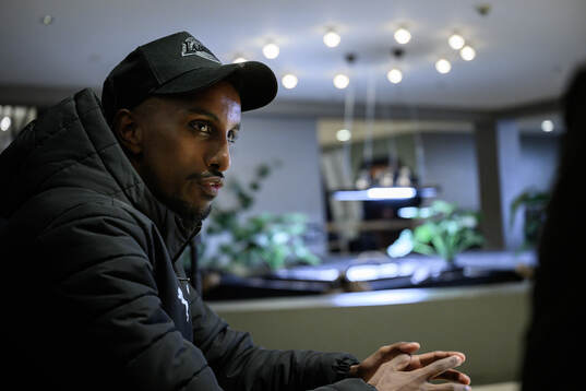 Taha Ali of Malmö FF is interviewed at the hotel