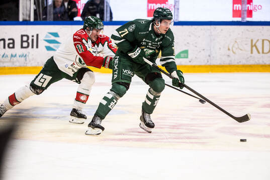 Frölundas Max Lindholm och Färjestads Viktor Lodin