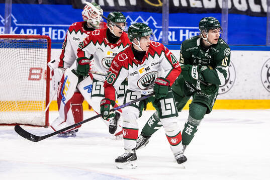 Frölundas Dominik Egli och Färjestads Jack Berglund
