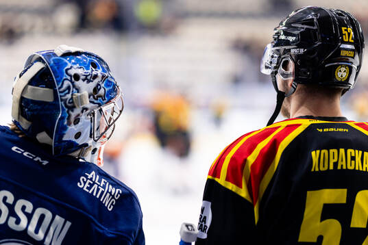 Växjös målvakt Ludvig Persson och Brynäs Jack Kopacka