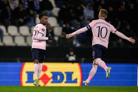 Taha Ali and Anders Christiansen of Malmö FF celebrate the