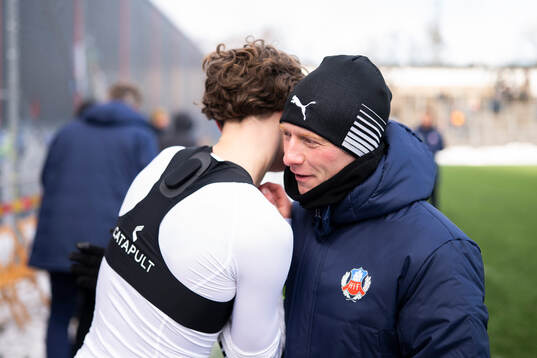 Helsingborgs Lucas Landgren Persson och manager Stevie