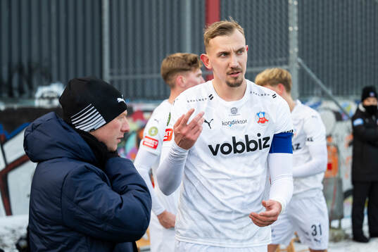 Helsingborgs manager Stevie Grieve och Jakob Voelkerling