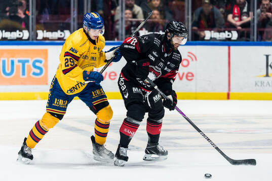 Djurgårdens Håvard Salsten och Malmö Redhawks Robin Hanzl