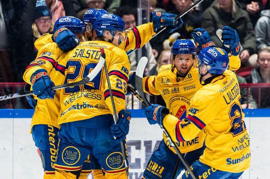 Djurgårdens Gustav Lindström jublar med Håvard Salsten