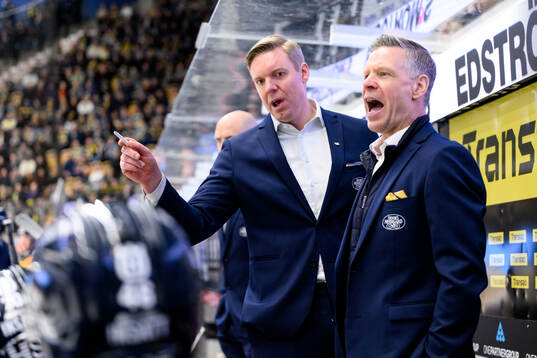 HV71s tränare Anton Blomqvist  och assisterande tränare