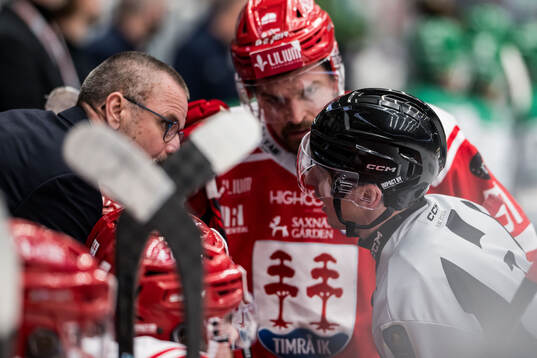 Timrås tränare Tommy Samuelsson i samtal med domaren