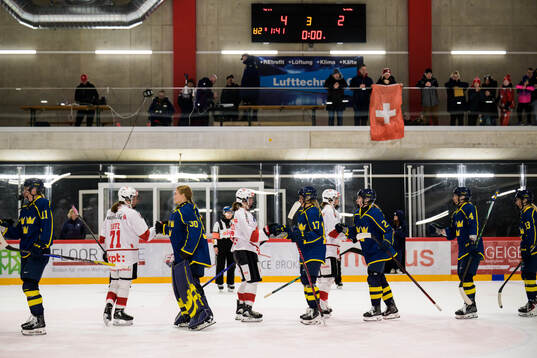 Players of Sweden and Switzerland thank each other