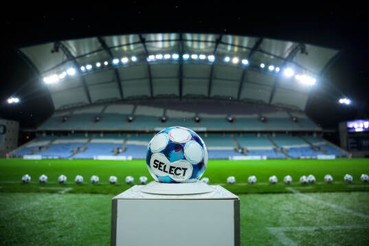 The match ball with Estadio Algarve in the background