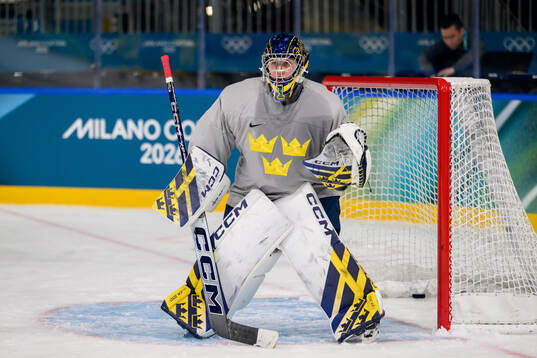 Goaltender Ebba Svensson Träff of Sweden at a ice hockey