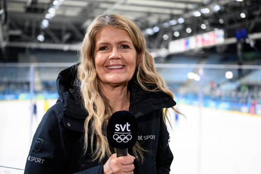 Marie Lehmann of Swedish broadcaster SVT at a ice hockey