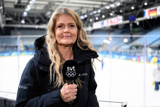 Marie Lehmann of Swedish broadcaster SVT at a ice hockey