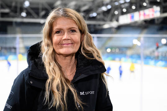 Marie Lehmann of Swedish broadcaster SVT at a ice hockey