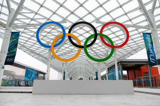 The Olympic rings at the Fiera Milano