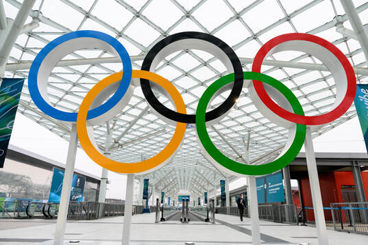 The Olympic rings at the Fiera Milano
