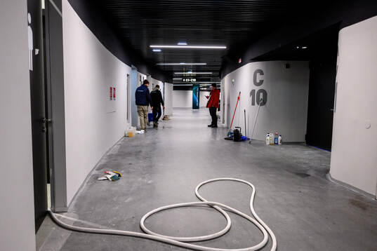 Construction workers are working to complete the Milano