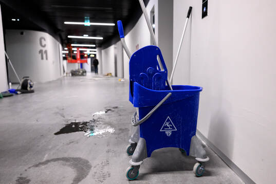 A cleaning bucket in the in the corridors of the Milano