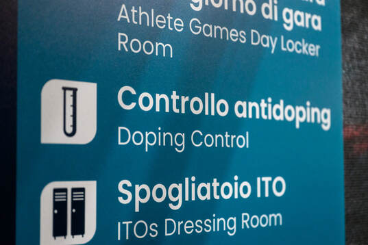 A sign for doping control in the Milano Santagiulia Ice