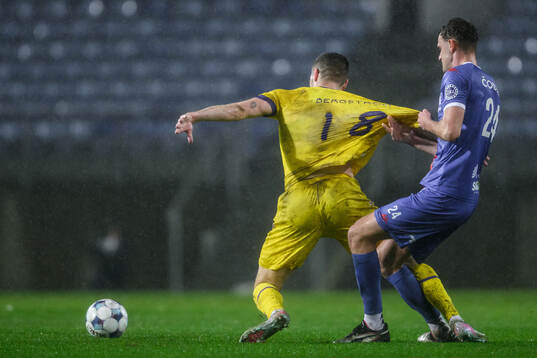 Jacob Bergström of Mjällby and Ondrej Coudek of Artis Brno