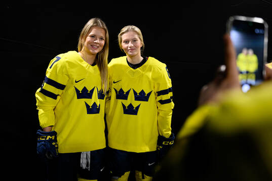 Mira Jungåker and Hilda Svensson of Sweden pose for a photo