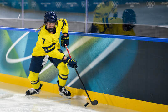 Mira Jungåker of Sweden in the women's ice hockey game