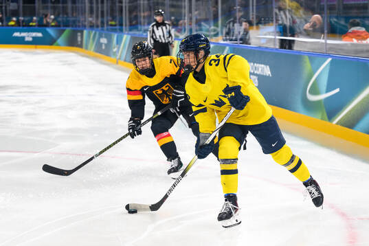Mira Hallin of Sweden in the women's ice hockey game