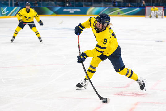 Hilda Svensson of Sweden in the women's ice hockey game
