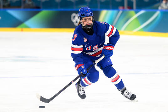 Kirsten Simms of USA in the women's ice hockey game between