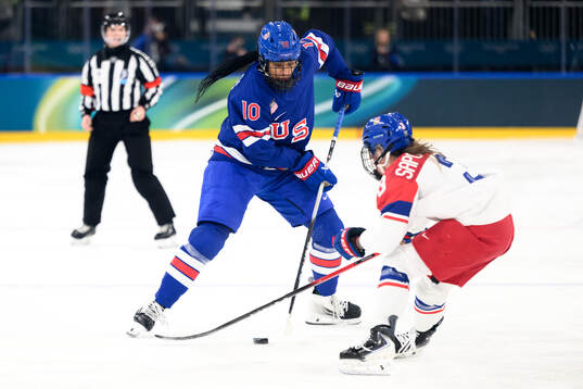 Laila Edwards of USA in the women's ice hockey game between