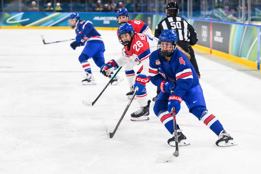 Caroline Harvey of USA in the women's ice hockey game