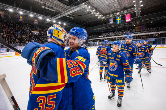 Djurgårdens målvakt Magnus Hellberg jublar med Gustav