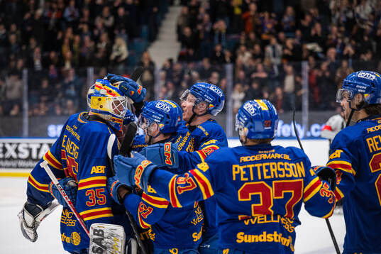 Djurgårdens målvakt Magnus Hellberg jublar med lagkamrater