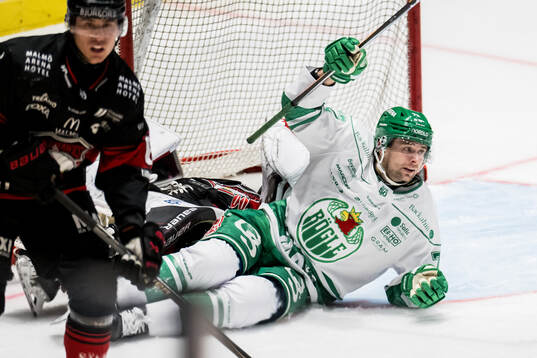 Rögles Daniel Zaar och Malmö Redhawks målvakt Oskar