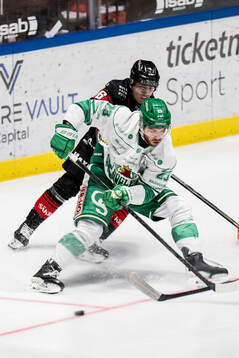 Rögles Josh Dickinson och Malmö Redhawks Eemil Viro
