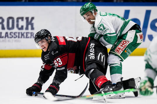 Malmö Redhawks Fredrik Händemark och Rögles Leon Bristedt