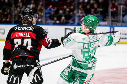 Rögles Felix Nilsson och Malmö Redhawks Felix Carell
