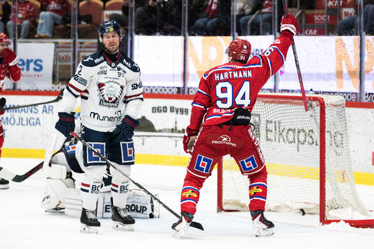 Timrås Sebastian Hartmann jublar och Linköpings Rasmus