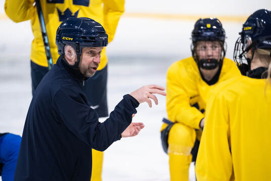 Assistant coach Stefan Ladhe of Sweden at a ice hockey