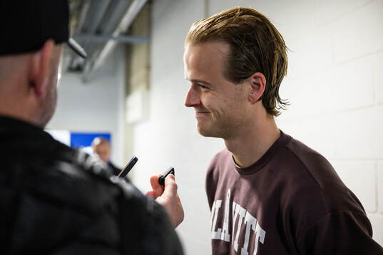 August Erlingmark of IFK Göteborg speaks to media