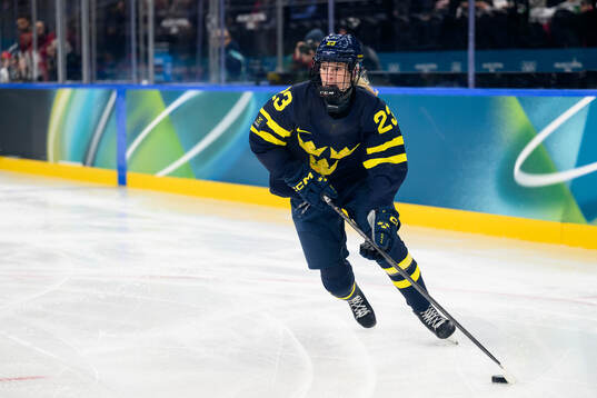 Thea Johansson of Sweden in the women's ice hockey game