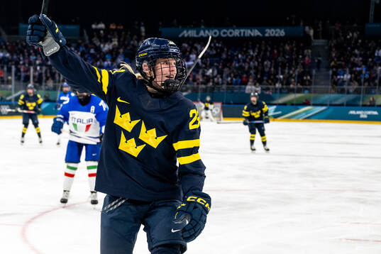 Thea Johansson of Sweden celebrates the 5-1 goal in the