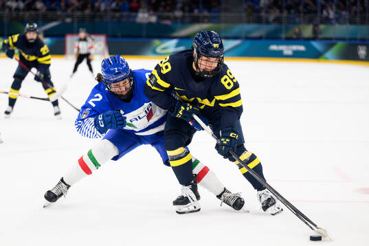 Nicole Hall of Sweden in the women's ice hockey game
