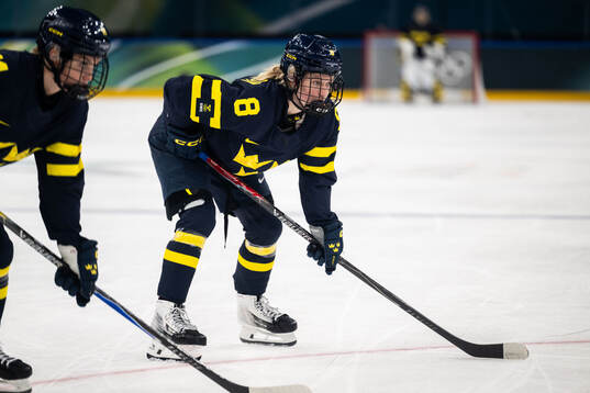Hilda Svensson of Sweden in the women's ice hockey game