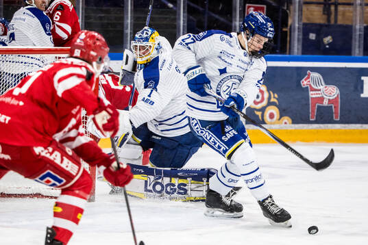 Leksands målvakt Marcus Gidlöf och Pax Kleffner