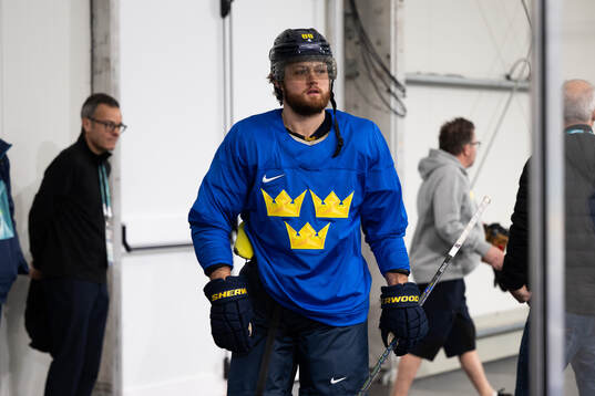 William Nylander of Sweden at an ice hockey practice session