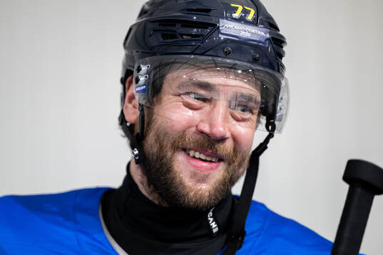 Victor Hedman of Sweden at an ice hockey practice session