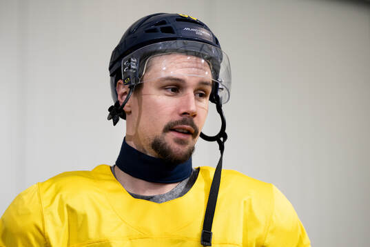 Erik Karlsson of Sweden at an ice hockey practice session