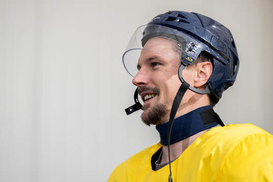Erik Karlsson of Sweden at an ice hockey practice session
